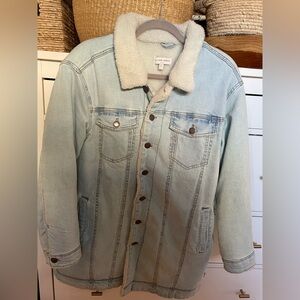 Women's Oliver Logan Light Blue Long Denim and Sherpa Jacket